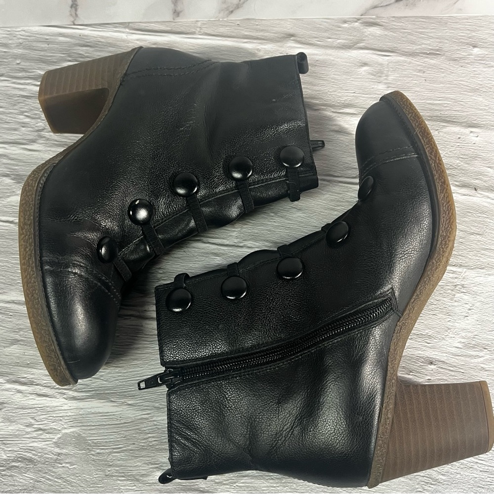 Rieker Black Leather Side Zip Wool Lined Heeled Ankle Boots - Picture 7 of 16